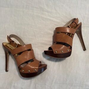 Michael Kors Brown Leather Platform Slingback Heels